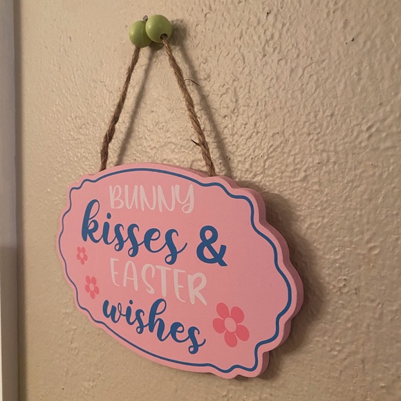 Easter Hanging Wood Wall Decor Signs Set of 2, Bunny Kisses & Easter Wishes Sign - Picture 10 of 16